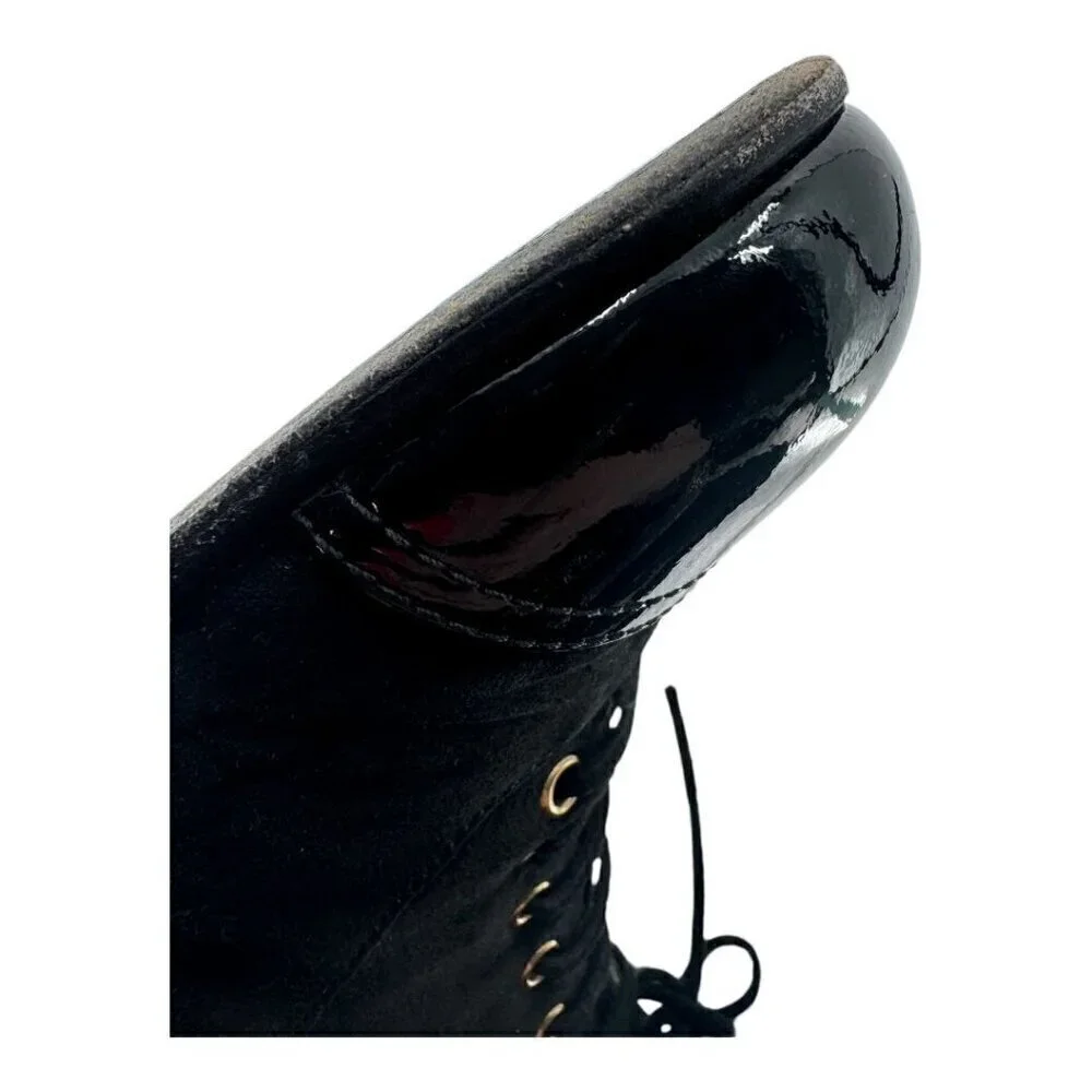 Chanel Suede Pearl CC Logo Patent Cap Toe Short Boots - Picture 11 of 16